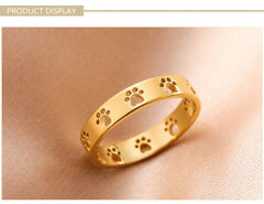 Cute Cat Dog Paw Rings for Women Stainless Steel Animal Pet Footprint Ring Jewelry - PeticaDeals