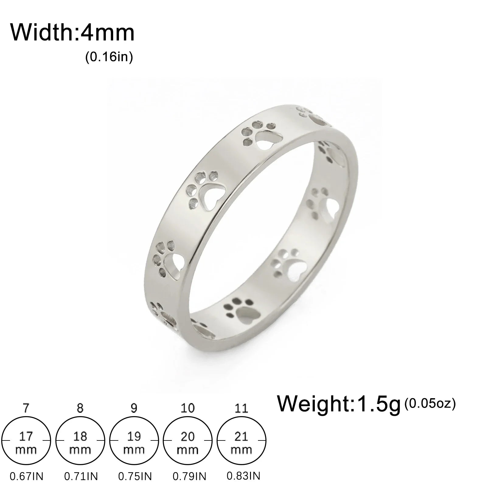 Cute Cat Dog Paw Rings for Women Stainless Steel Animal Pet Footprint Ring Jewelry - PeticaDeals