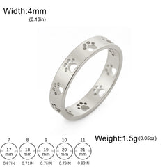 Cute Cat Dog Paw Rings for Women Stainless Steel Animal Pet Footprint Ring Jewelry - PeticaDeals