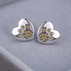 Cute Cat Dog Paw Stud Earrings For Women Silver Color Green Pink Purple Zircon Heart Earring Wedding Jewelry  - PeticaDeals