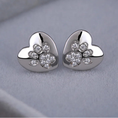 Cute Cat Dog Paw Stud Earrings For Women Silver Color Green Pink Purple Zircon Heart Earring Wedding Jewelry  - PeticaDeals