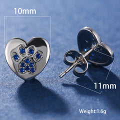 Cute Cat Dog Paw Stud Earrings For Women Silver Color Green Pink Purple Zircon Heart Earring Wedding Jewelry  - PeticaDeals