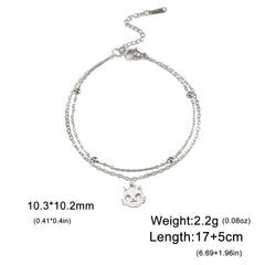 Cute Cat Kitten Head Bracelet for Women Stainless Steel Animal Double Chain Bracelet on Hand Jewelry - PeticaDeals