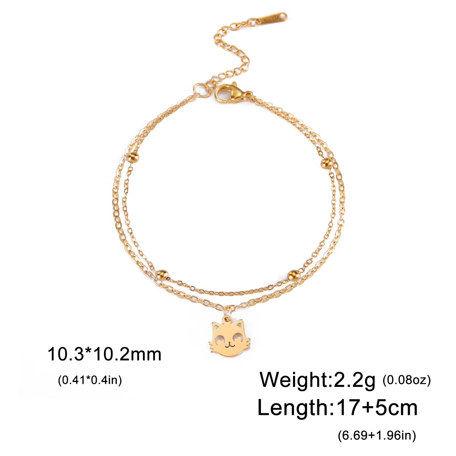 Cute Cat Kitten Head Bracelet for Women Stainless Steel Animal Double Chain Bracelet on Hand Jewelry - PeticaDeals