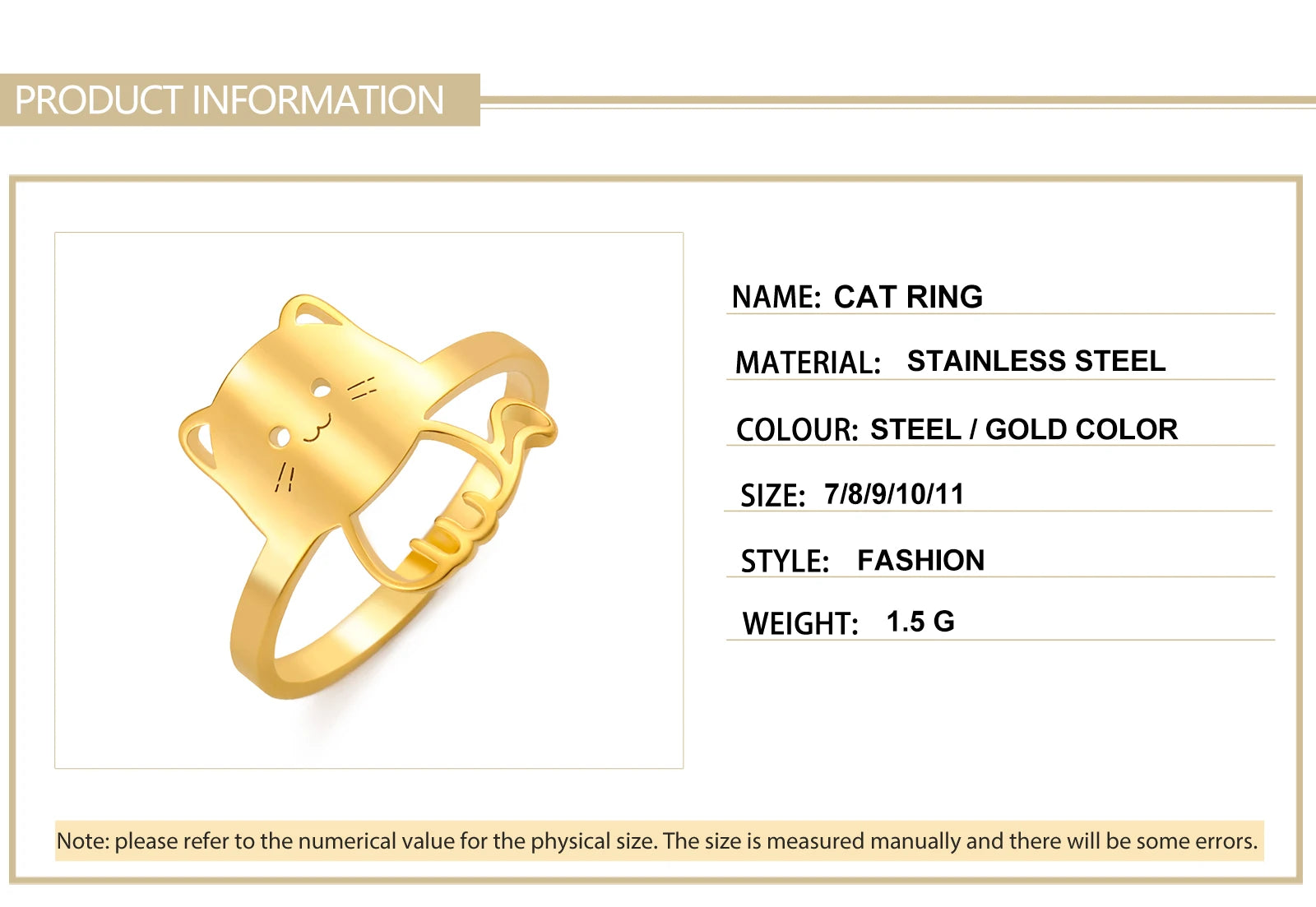 Cute Cat Kitten Ring for Girls Stainless Steel Finger Rings Fashion Animal Jewelry - PeticaDeals