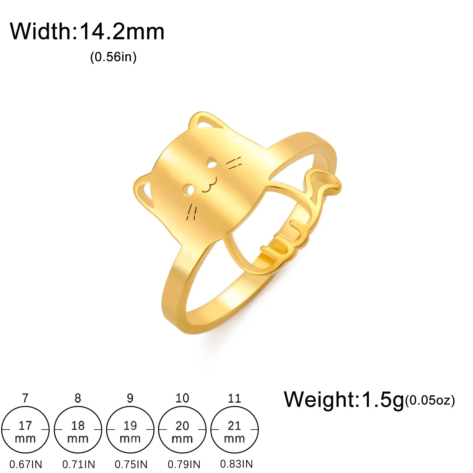 Cute Cat Kitten Ring for Girls Stainless Steel Finger Rings Fashion Animal Jewelry - PeticaDeals