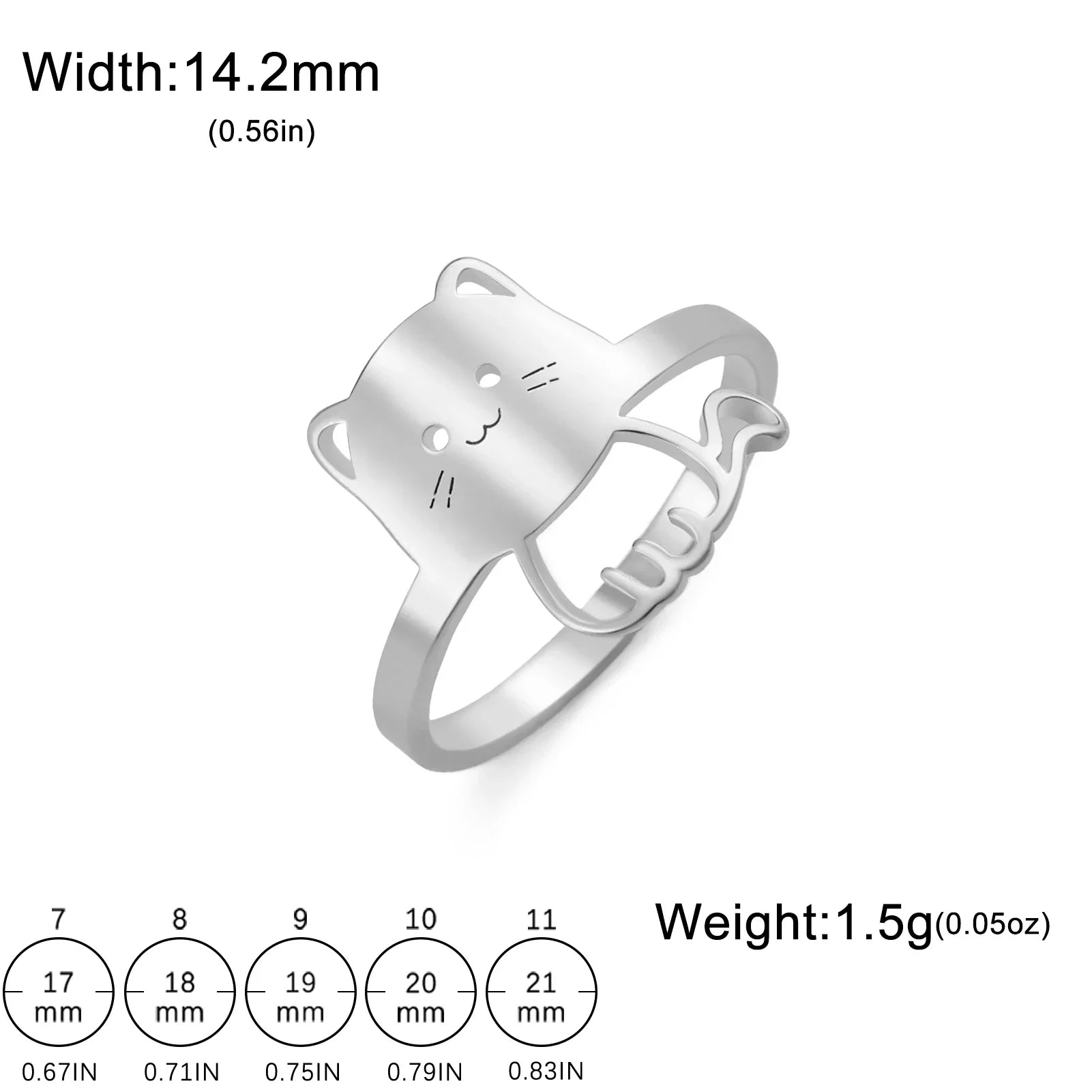 Cute Cat Kitten Ring for Girls Stainless Steel Finger Rings Fashion Animal Jewelry - PeticaDeals