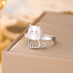 Cute Cat Kitten Ring for Girls Stainless Steel Finger Rings Fashion Animal Jewelry - PeticaDeals