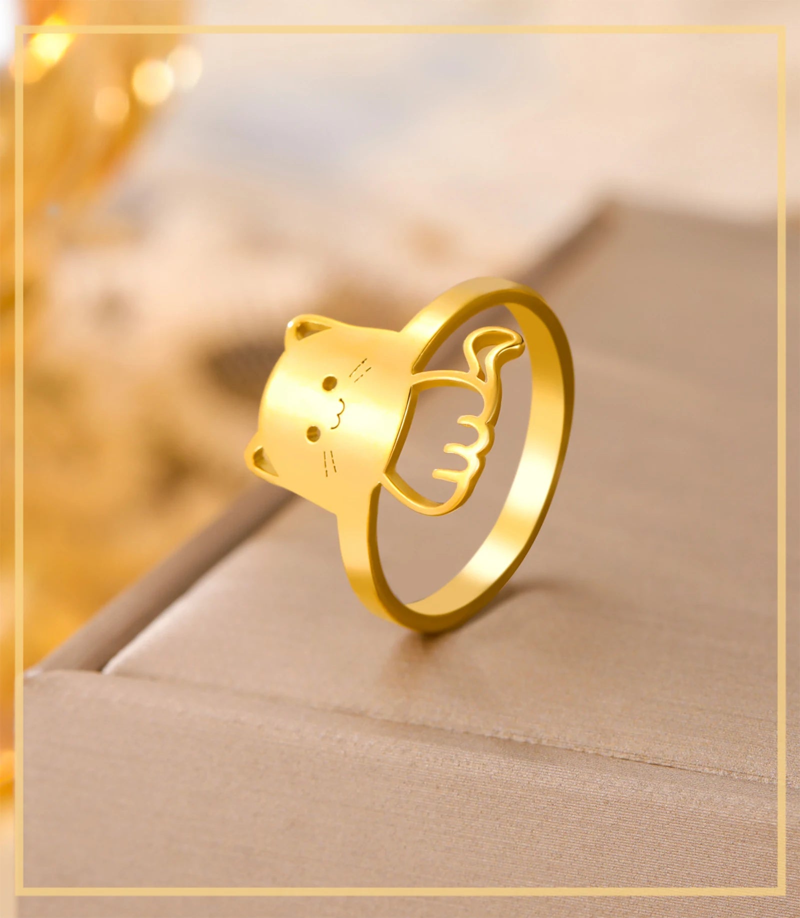 Cute Cat Kitten Ring for Girls Stainless Steel Finger Rings Fashion Animal Jewelry - PeticaDeals