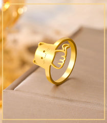 Cute Cat Kitten Ring for Girls Stainless Steel Finger Rings Fashion Animal Jewelry - PeticaDeals