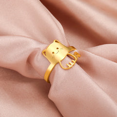 Cute Cat Kitten Ring for Girls Stainless Steel Finger Rings Fashion Animal Jewelry - PeticaDeals