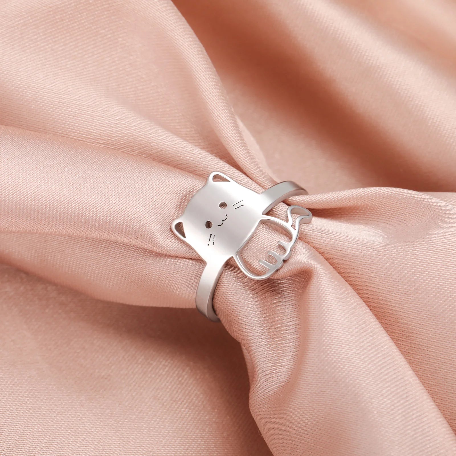 Cute Cat Kitten Ring for Girls Stainless Steel Finger Rings Fashion Animal Jewelry - PeticaDeals