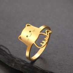 Cute Cat Kitten Ring for Girls Stainless Steel Finger Rings Fashion Animal Jewelry - PeticaDeals