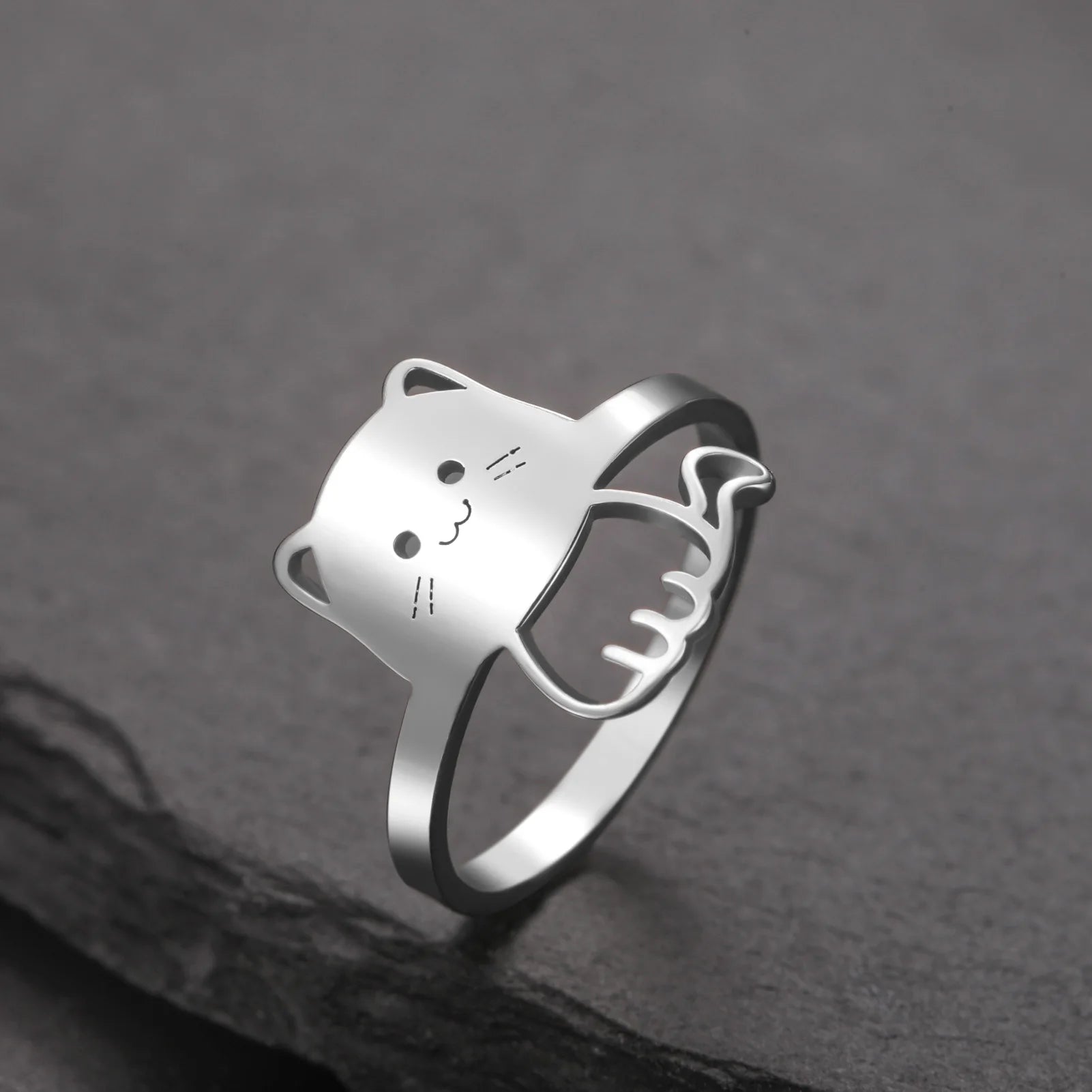 Cute Cat Kitten Ring for Girls Stainless Steel Finger Rings Fashion Animal Jewelry - PeticaDeals