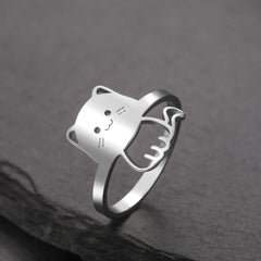 Cute Cat Kitten Ring for Girls Stainless Steel Finger Rings Fashion Animal Jewelry - PeticaDeals