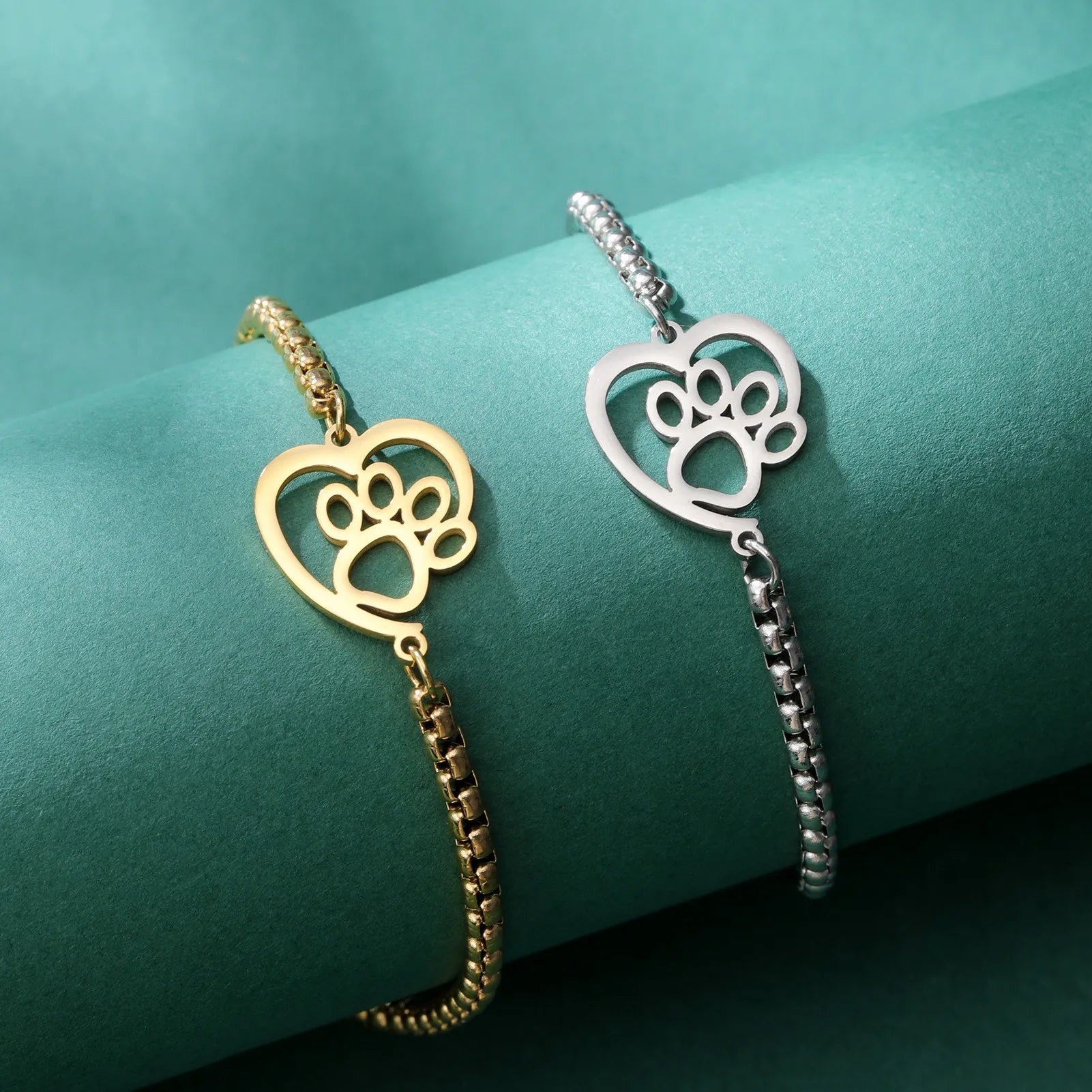 Cute Cat Paw Heart Charm Bracelet for Women & Men of Stainless Steel - PeticaDeals