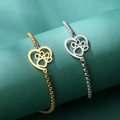 Cute Cat Paw Heart Charm Bracelet for Women & Men of Stainless Steel - PeticaDeals