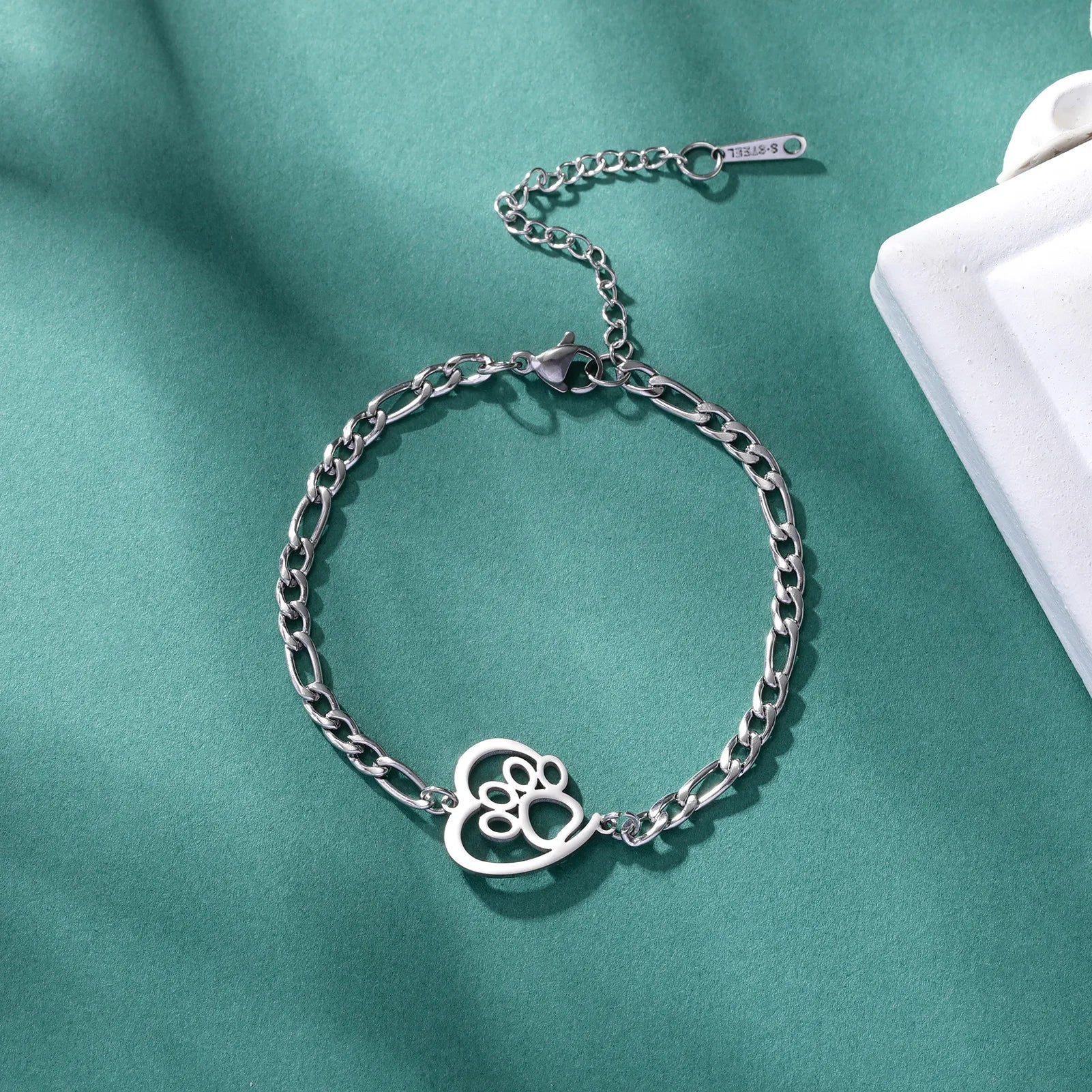 Cute Cat Paw Heart Charm Bracelet for Women & Men of Stainless Steel - PeticaDeals