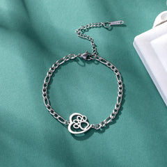 Cute Cat Paw Heart Charm Bracelet for Women & Men of Stainless Steel - PeticaDeals