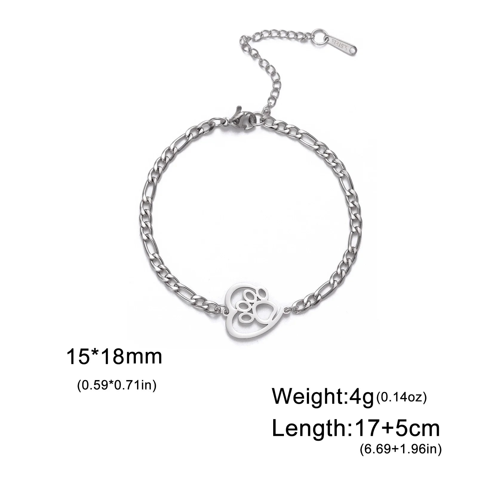 Cute Cat Paw Heart Charm Bracelet for Women & Men of Stainless Steel - PeticaDeals