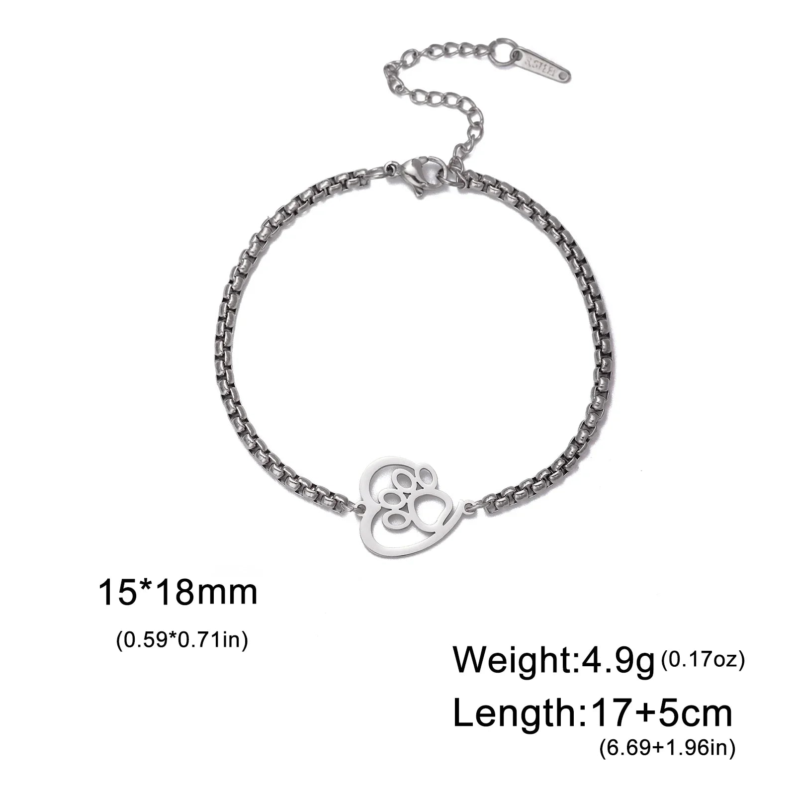 Cute Cat Paw Heart Charm Bracelet for Women & Men of Stainless Steel - PeticaDeals