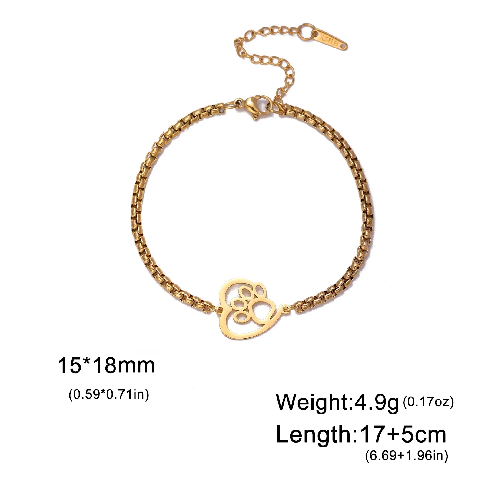 Cute Cat Paw Heart Charm Bracelet for Women & Men of Stainless Steel - PeticaDeals