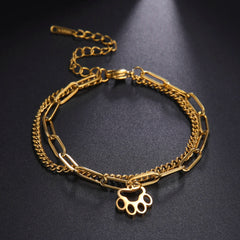Cute Cat Paw Pendant Bracelet Bangles Double Layer Stainless Steel Bracelet Jewelry For Women Girls High Quality - PeticaDeals