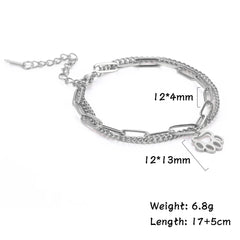Cute Cat Paw Pendant Bracelet Bangles Double Layer Stainless Steel Bracelet Jewelry For Women Girls High Quality - PeticaDeals