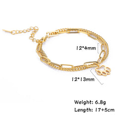Cute Cat Paw Pendant Bracelet Bangles Double Layer Stainless Steel Bracelet Jewelry For Women Girls High Quality - PeticaDeals