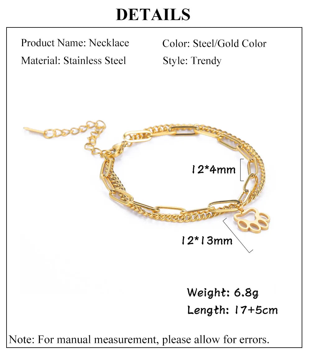 Cute Cat Paw Pendant Bracelet Bangles Double Layer Stainless Steel Bracelet Jewelry For Women Girls High Quality - PeticaDeals
