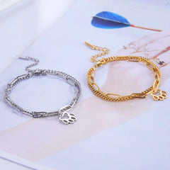 Cute Cat Paw Pendant Bracelet Bangles Double Layer Stainless Steel Bracelet Jewelry For Women Girls High Quality - PeticaDeals
