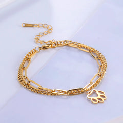 Cute Cat Paw Pendant Bracelet Bangles Double Layer Stainless Steel Bracelet Jewelry For Women Girls High Quality - PeticaDeals