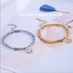 Cute Cat Paw Pendant Bracelet Bangles Double Layer Stainless Steel Bracelet Jewelry For Women Girls High Quality - PeticaDeals