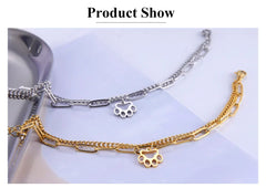 Cute Cat Paw Pendant Bracelet Bangles Double Layer Stainless Steel Bracelet Jewelry For Women Girls High Quality - PeticaDeals