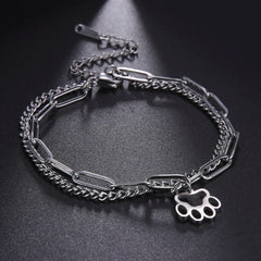 Cute Cat Paw Pendant Bracelet Bangles Double Layer Stainless Steel Bracelet Jewelry For Women Girls High Quality - PeticaDeals