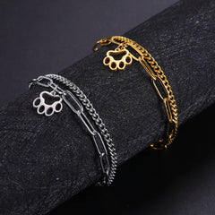 Cute Cat Paw Pendant Bracelet Bangles Double Layer Stainless Steel Bracelet Jewelry For Women Girls High Quality - PeticaDeals
