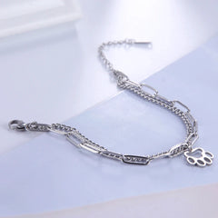 Cute Cat Paw Pendant Bracelet Bangles Double Layer Stainless Steel Bracelet Jewelry For Women Girls High Quality - PeticaDeals