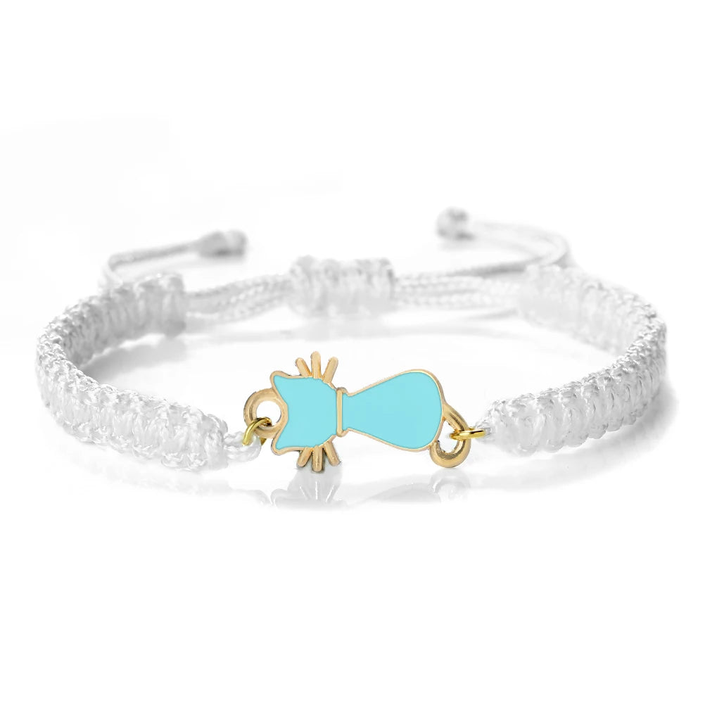 Cute Cat Pendant Braided Bracelet Colorful String Couple Bangles Chain Handmade Yoga Healing Jewelry - PeticaDeals