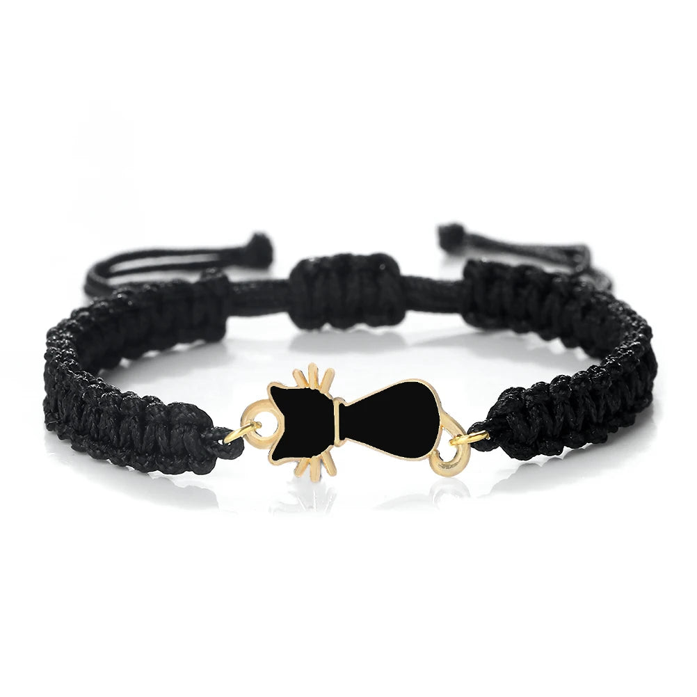 Cute Cat Pendant Braided Bracelet Colorful String Couple Bangles Chain Handmade Yoga Healing Jewelry - PeticaDeals