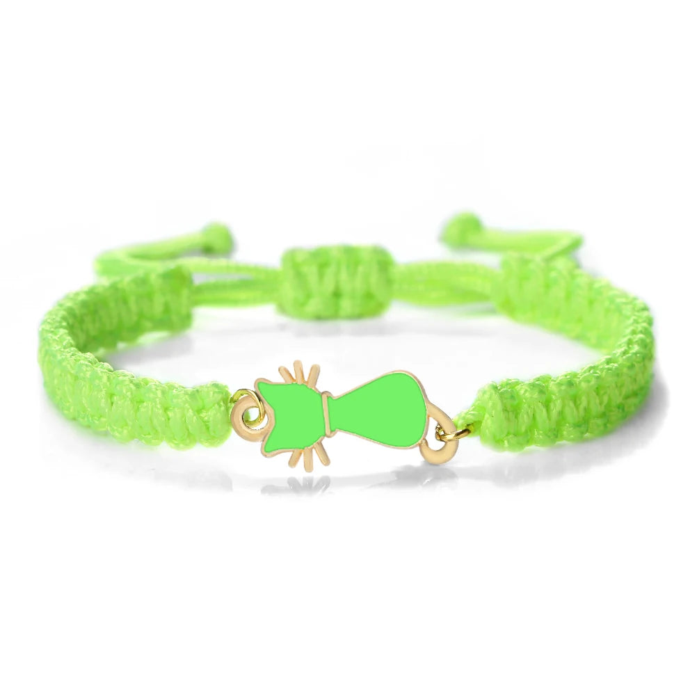 Cute Cat Pendant Braided Bracelet Colorful String Couple Bangles Chain Handmade Yoga Healing Jewelry - PeticaDeals