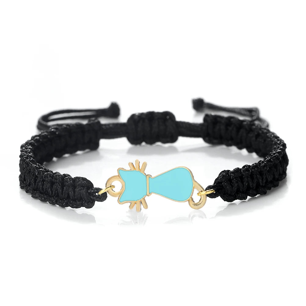Cute Cat Pendant Braided Bracelet Colorful String Couple Bangles Chain Handmade Yoga Healing Jewelry - PeticaDeals