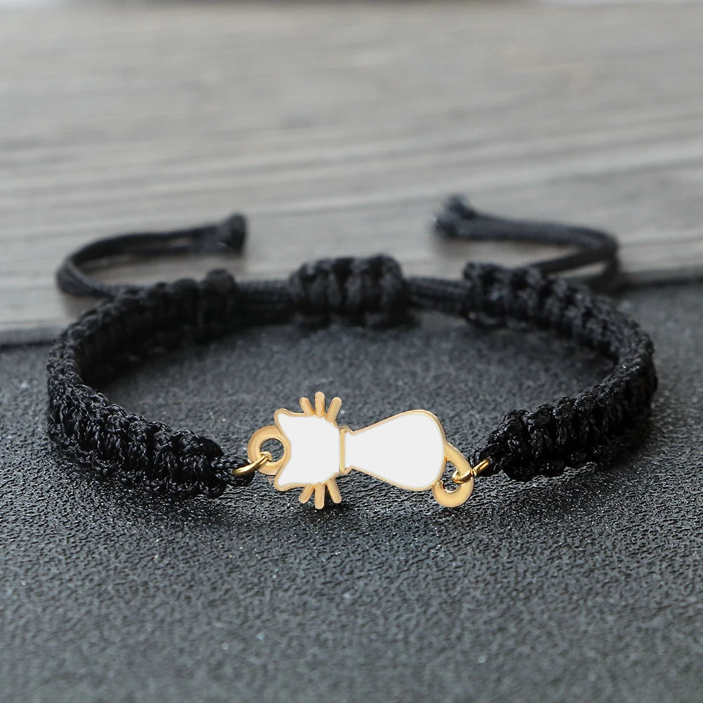 Cute Cat Pendant Braided Bracelet Colorful String Couple Bangles Chain Handmade Yoga Healing Jewelry - PeticaDeals