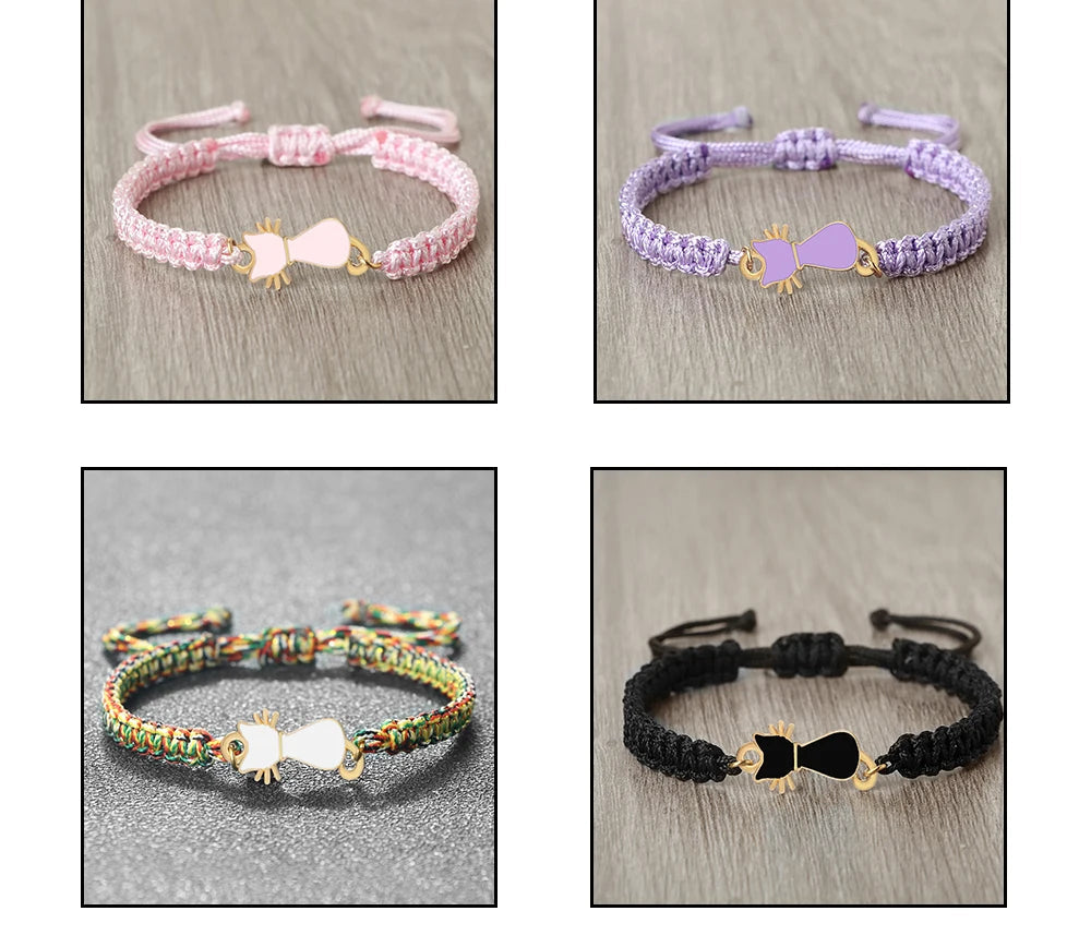 Cute Cat Pendant Braided Bracelet Colorful String Couple Bangles Chain Handmade Yoga Healing Jewelry - PeticaDeals
