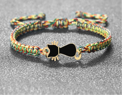 Cute Cat Pendant Braided Bracelet Colorful String Couple Bangles Chain Handmade Yoga Healing Jewelry - PeticaDeals