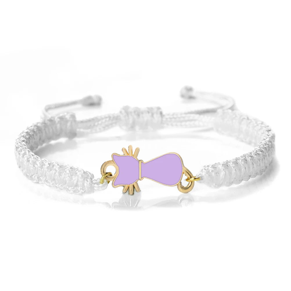 Cute Cat Pendant Braided Bracelet Colorful String Couple Bangles Chain Handmade Yoga Healing Jewelry - PeticaDeals