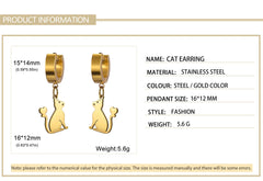 Cute Cat Women's Earrings Stainless Steel Gold - PeticaDeals