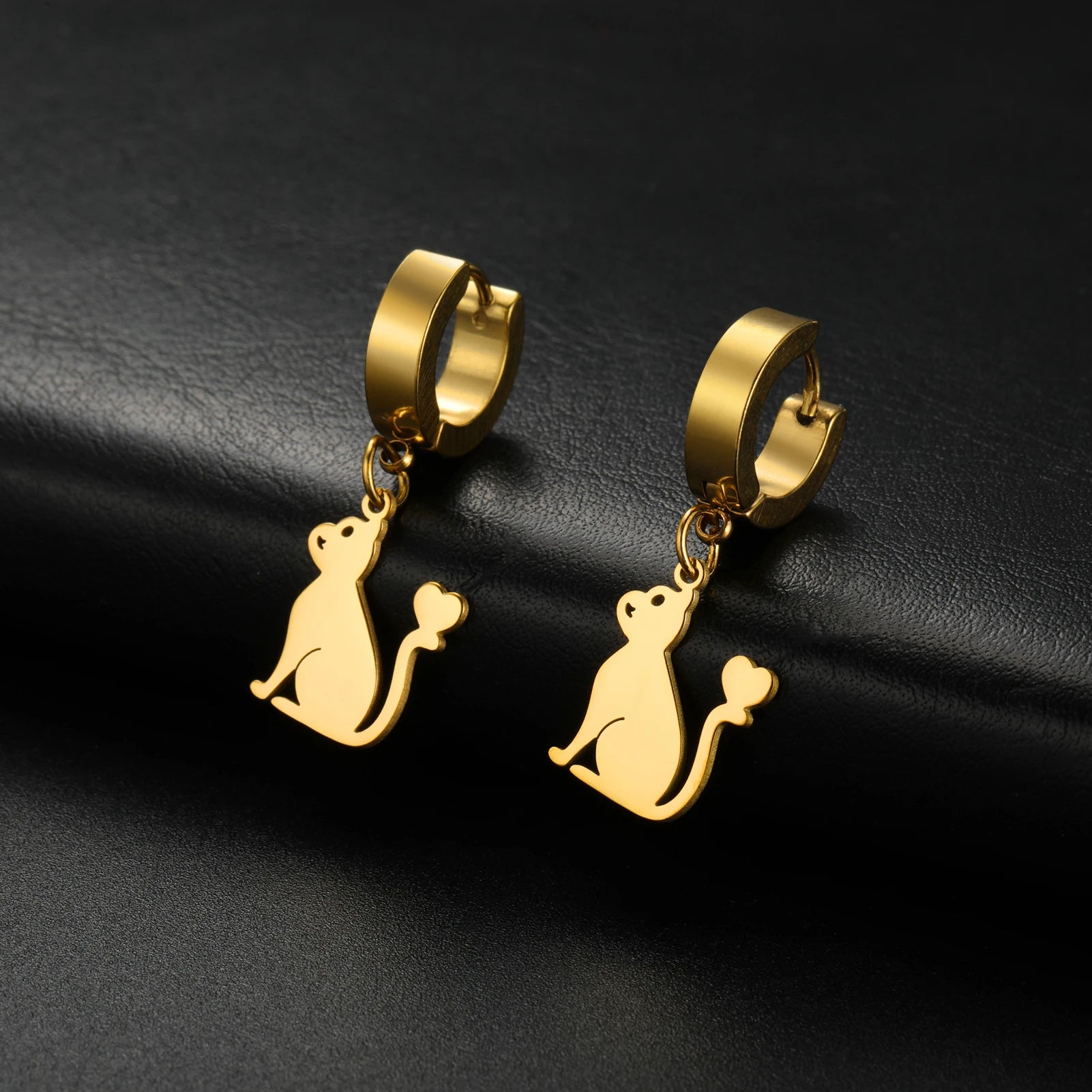 Cute Cat Women's Earrings Stainless Steel Gold - PeticaDeals