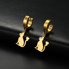 Cute Cat Women's Earrings Stainless Steel Gold - PeticaDeals