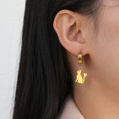 Cute Cat Women's Earrings Stainless Steel Gold - PeticaDeals