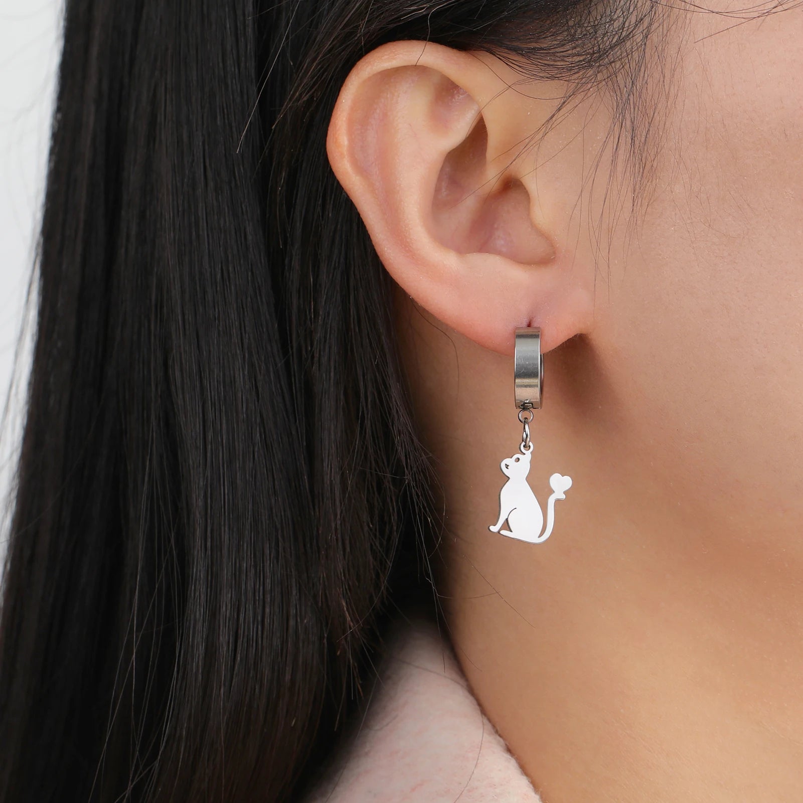 Cute Cat Women's Earrings Stainless Steel Gold - PeticaDeals